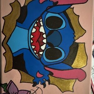 Blue and Gold Cartoon Character Canvas Art